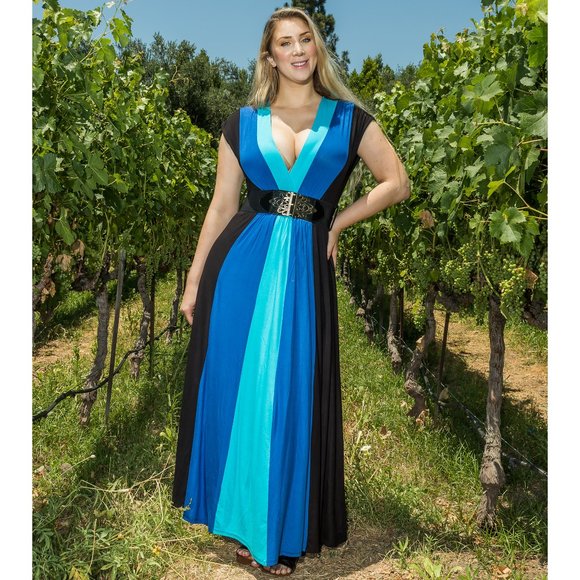 Funfash Plus Size Black Color Block Maxi Dress - Picture 1 of 7